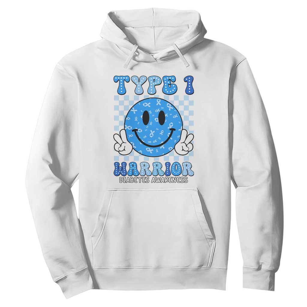 Diabetes Support Squad Hoodie Blue Ribbon T1D Warrior Retro Groovy