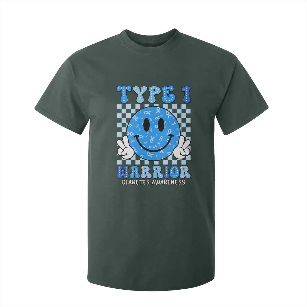 Diabetes Support Squad T Shirt For Kid Blue Ribbon T1D Warrior Retro Groovy
