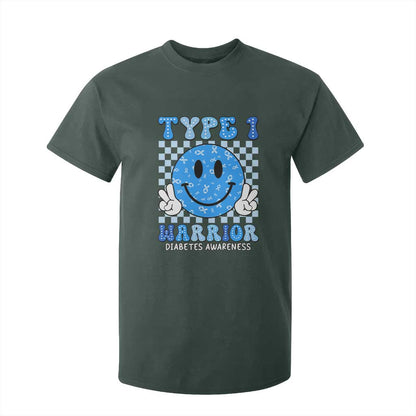 Diabetes Support Squad T Shirt For Kid Blue Ribbon T1D Warrior Retro Groovy