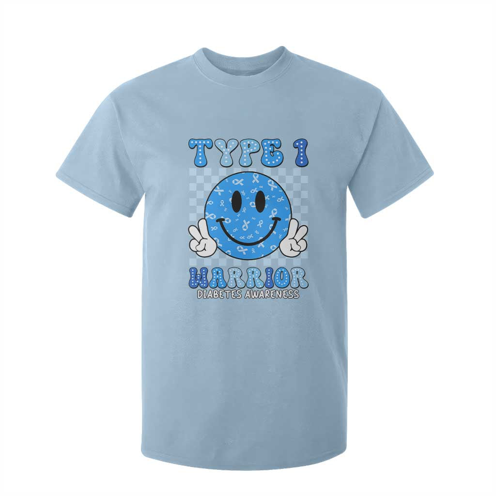 Diabetes Support Squad T Shirt For Kid Blue Ribbon T1D Warrior Retro Groovy