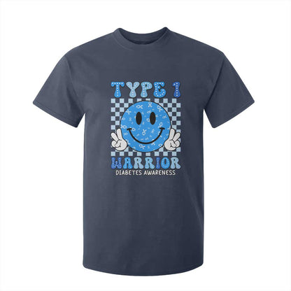 Diabetes Support Squad T Shirt For Kid Blue Ribbon T1D Warrior Retro Groovy