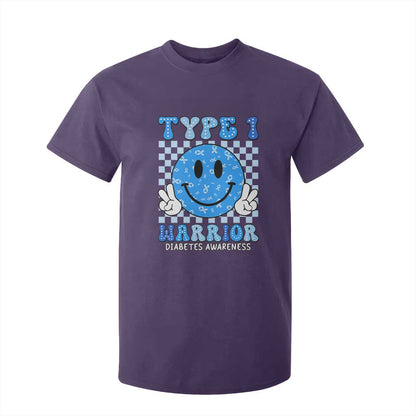 Diabetes Support Squad T Shirt For Kid Blue Ribbon T1D Warrior Retro Groovy