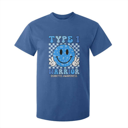 Diabetes Support Squad T Shirt For Kid Blue Ribbon T1D Warrior Retro Groovy