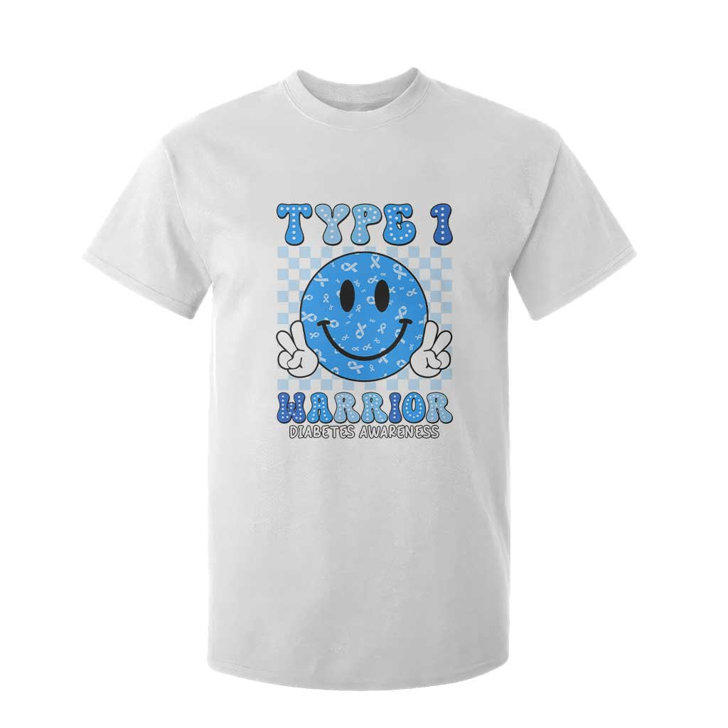 Diabetes Support Squad T Shirt For Kid Blue Ribbon T1D Warrior Retro Groovy