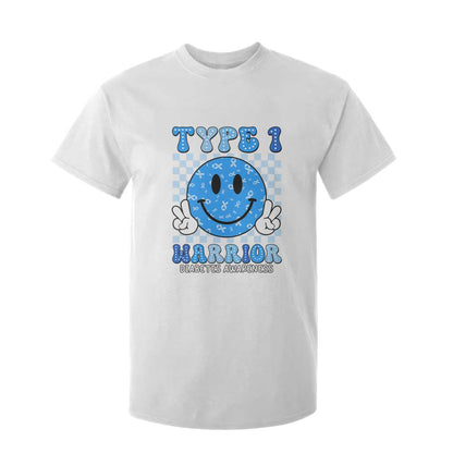 Diabetes Support Squad T Shirt For Kid Blue Ribbon T1D Warrior Retro Groovy