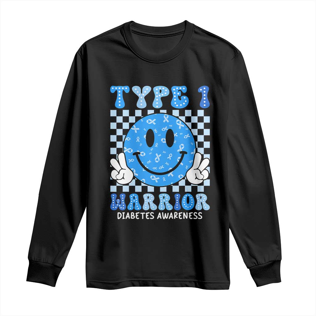Diabetes Support Squad Long Sleeve Shirt Blue Ribbon T1D Warrior Retro Groovy