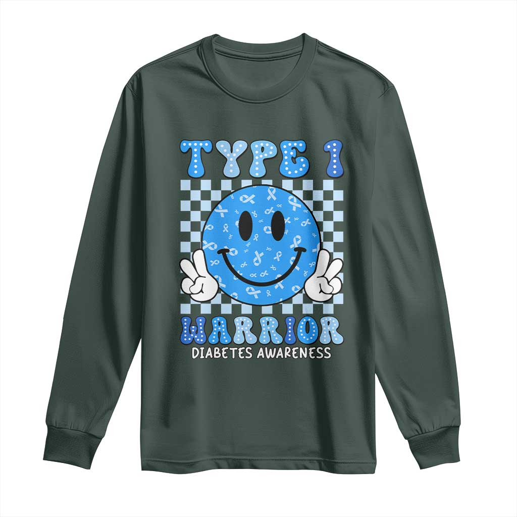 Diabetes Support Squad Long Sleeve Shirt Blue Ribbon T1D Warrior Retro Groovy