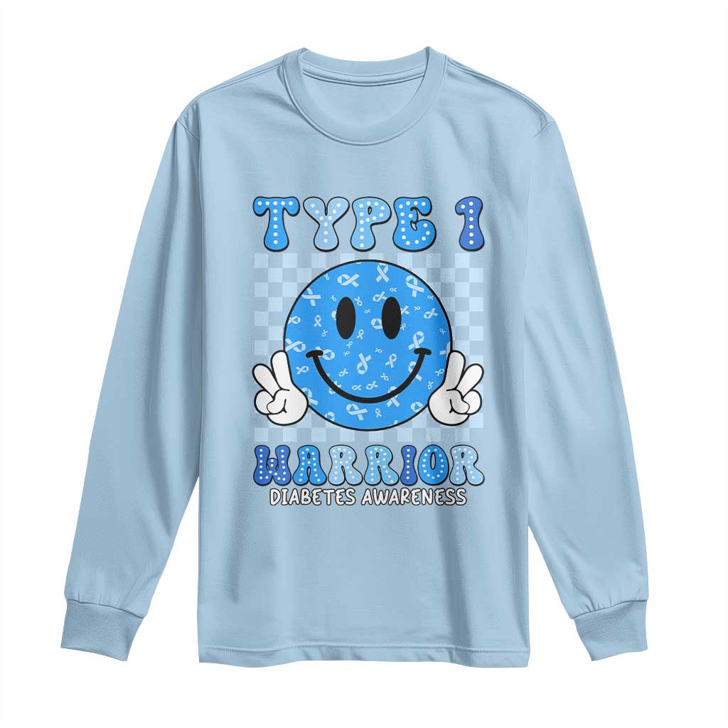 Diabetes Support Squad Long Sleeve Shirt Blue Ribbon T1D Warrior Retro Groovy