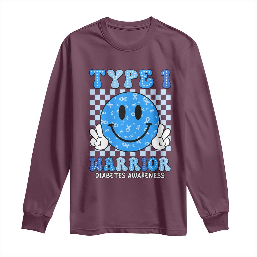 Diabetes Support Squad Long Sleeve Shirt Blue Ribbon T1D Warrior Retro Groovy