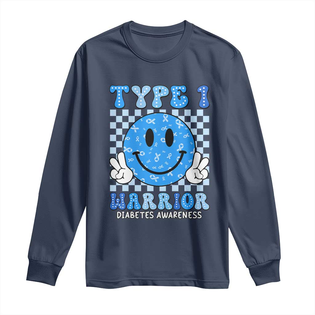 Diabetes Support Squad Long Sleeve Shirt Blue Ribbon T1D Warrior Retro Groovy