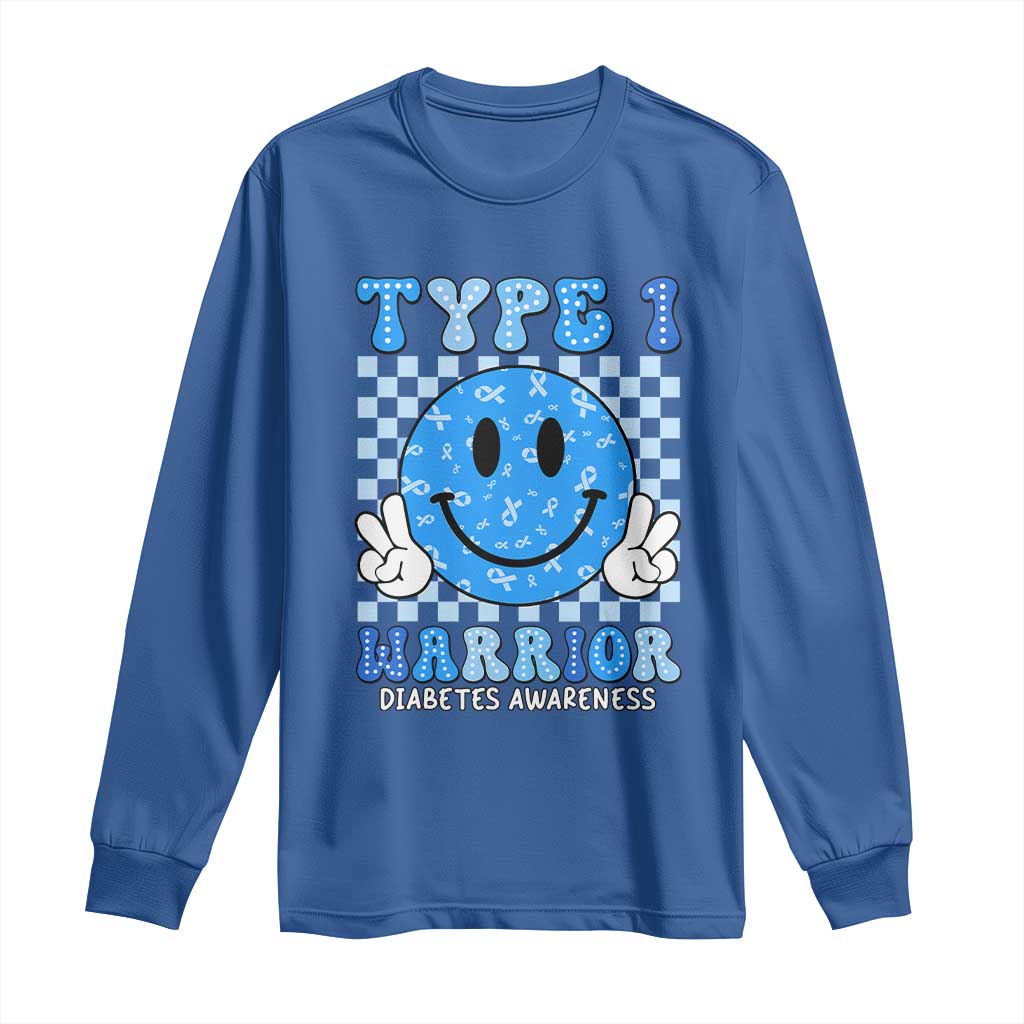 Diabetes Support Squad Long Sleeve Shirt Blue Ribbon T1D Warrior Retro Groovy