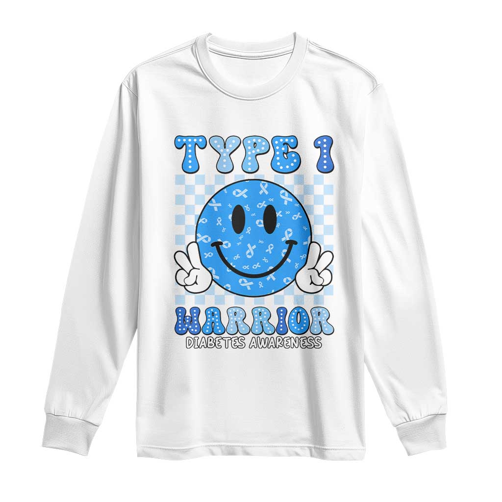 Diabetes Support Squad Long Sleeve Shirt Blue Ribbon T1D Warrior Retro Groovy