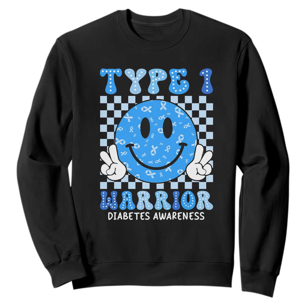 Diabetes Support Squad Sweatshirt Blue Ribbon T1D Warrior Retro Groovy