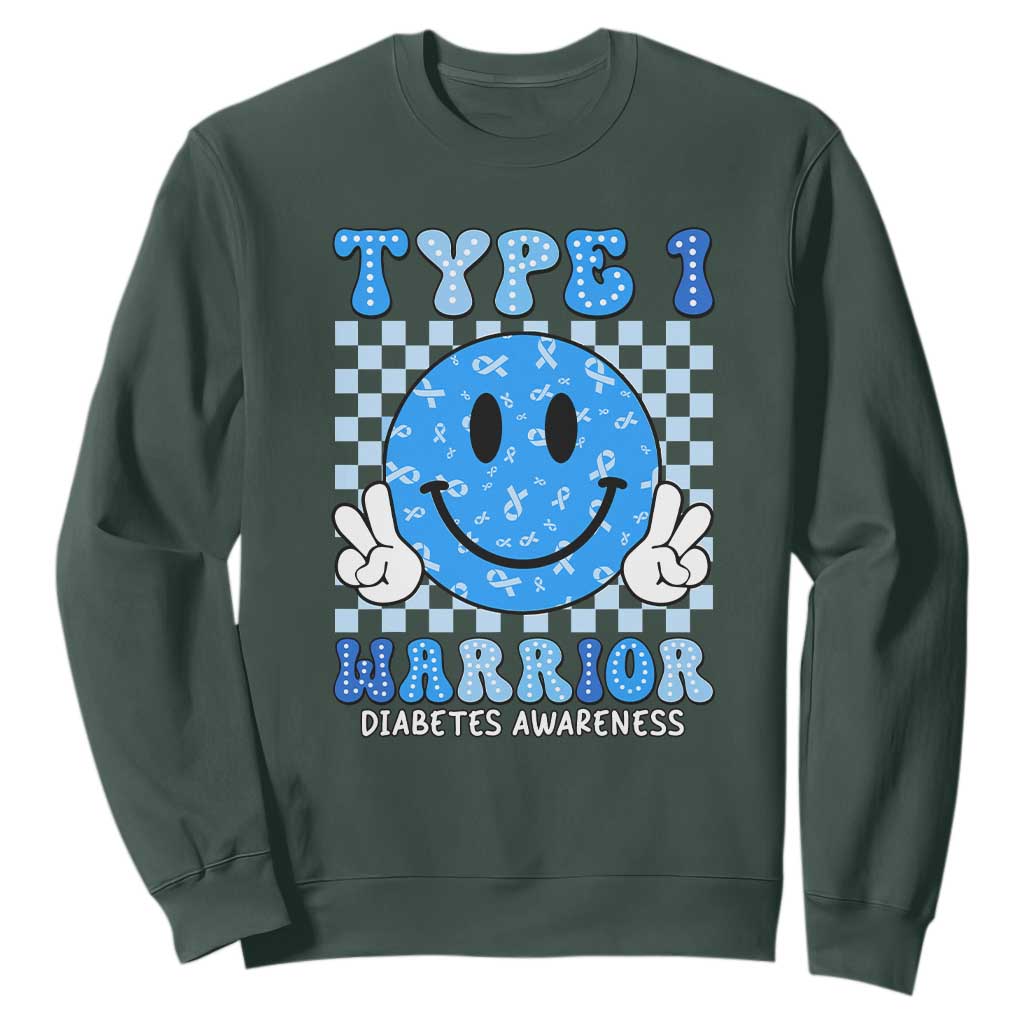 Diabetes Support Squad Sweatshirt Blue Ribbon T1D Warrior Retro Groovy