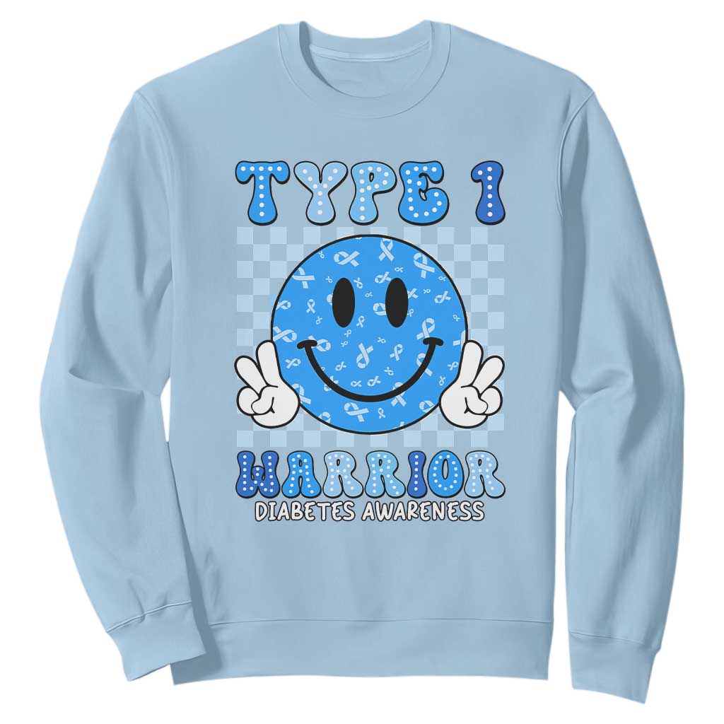 Diabetes Support Squad Sweatshirt Blue Ribbon T1D Warrior Retro Groovy