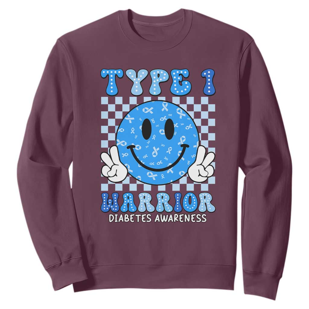 Diabetes Support Squad Sweatshirt Blue Ribbon T1D Warrior Retro Groovy