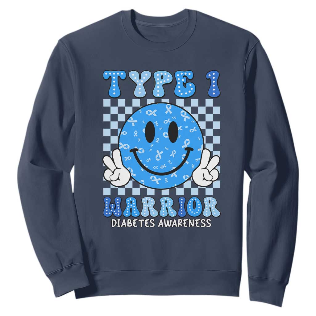 Diabetes Support Squad Sweatshirt Blue Ribbon T1D Warrior Retro Groovy
