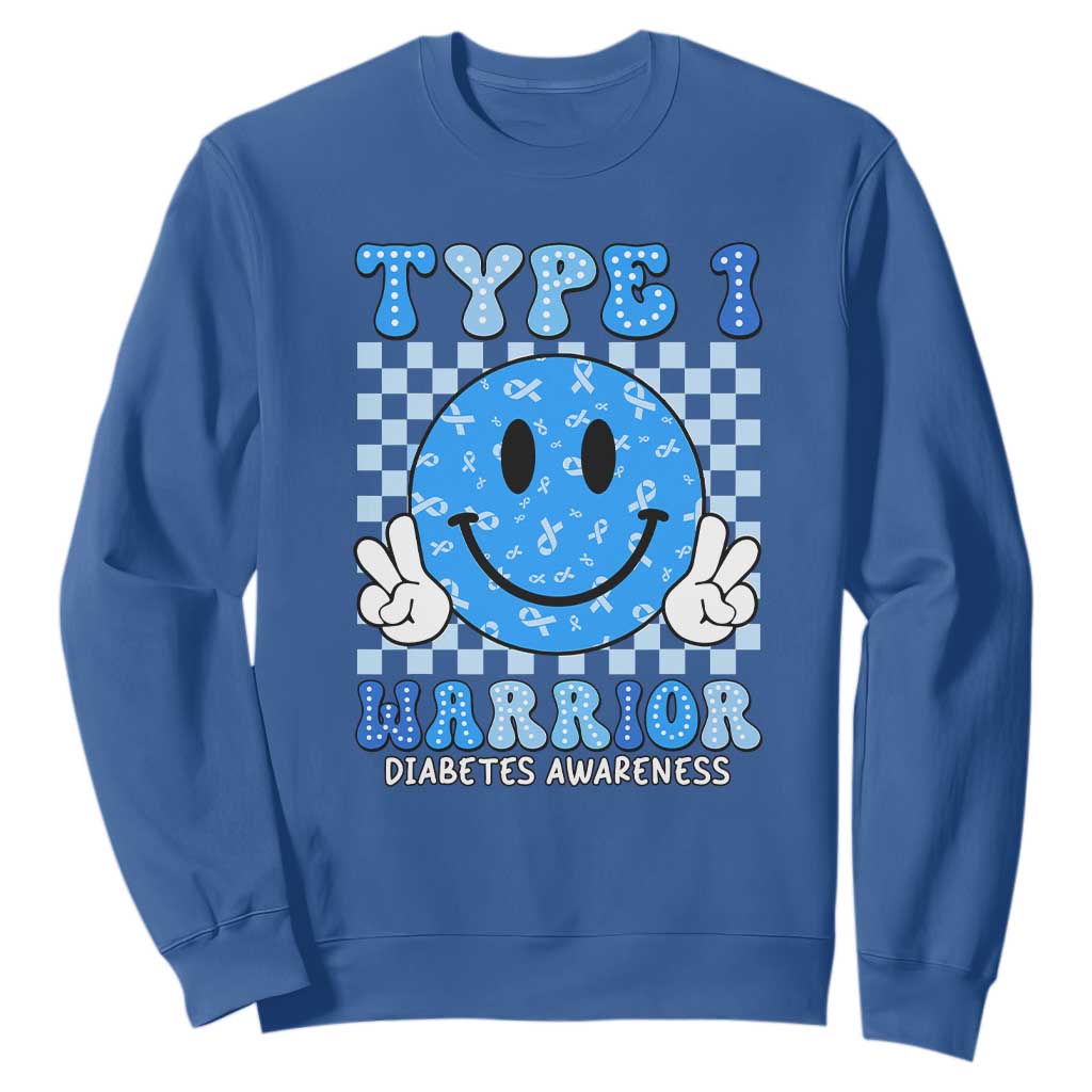 Diabetes Support Squad Sweatshirt Blue Ribbon T1D Warrior Retro Groovy
