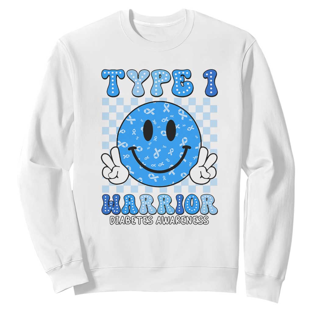 Diabetes Support Squad Sweatshirt Blue Ribbon T1D Warrior Retro Groovy