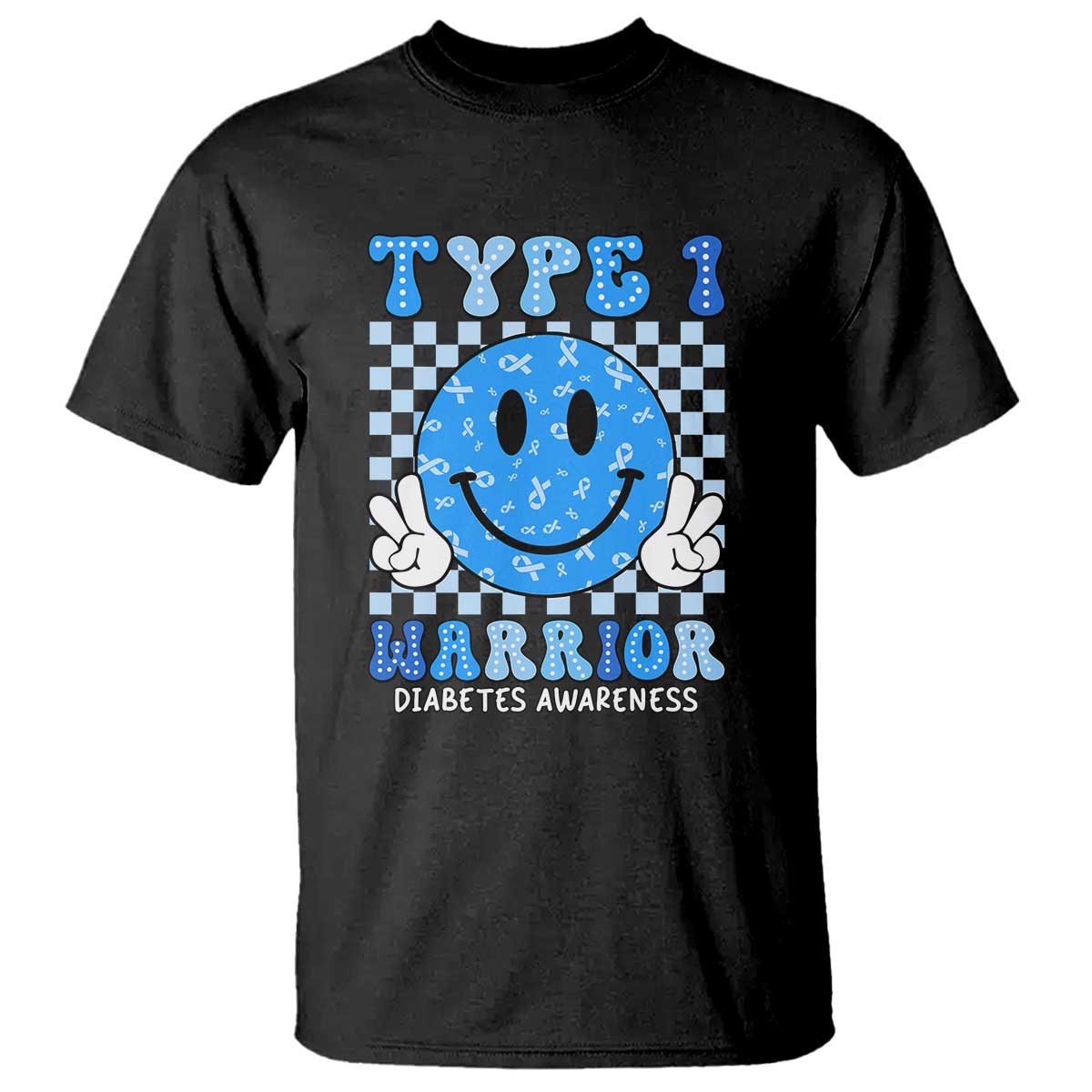 Diabetes Support Squad T Shirt Blue Ribbon T1D Warrior Retro Groovy