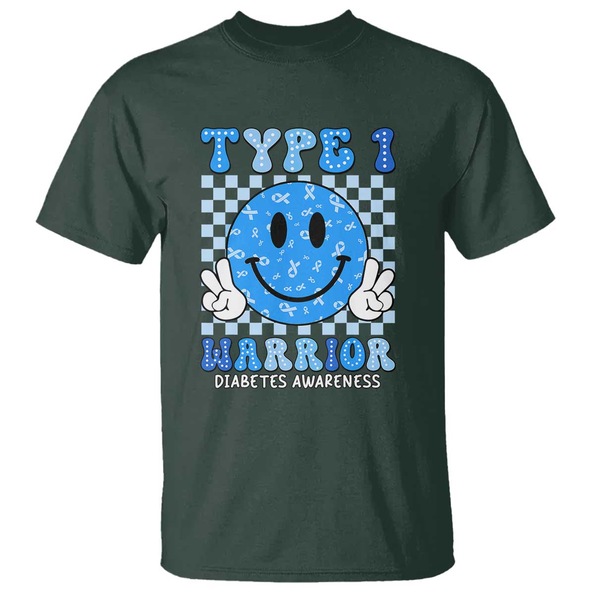Diabetes Support Squad T Shirt Blue Ribbon T1D Warrior Retro Groovy