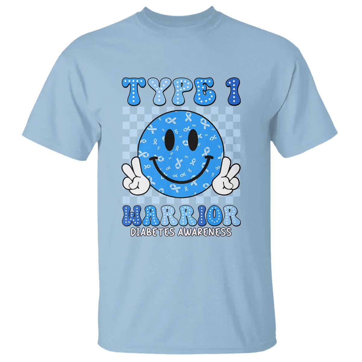 Diabetes Support Squad T Shirt Blue Ribbon T1D Warrior Retro Groovy