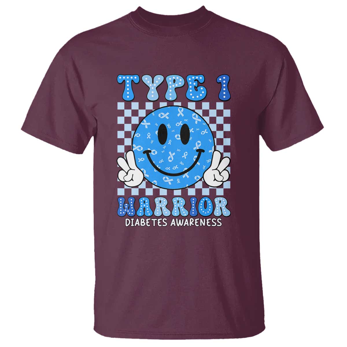 Diabetes Support Squad T Shirt Blue Ribbon T1D Warrior Retro Groovy