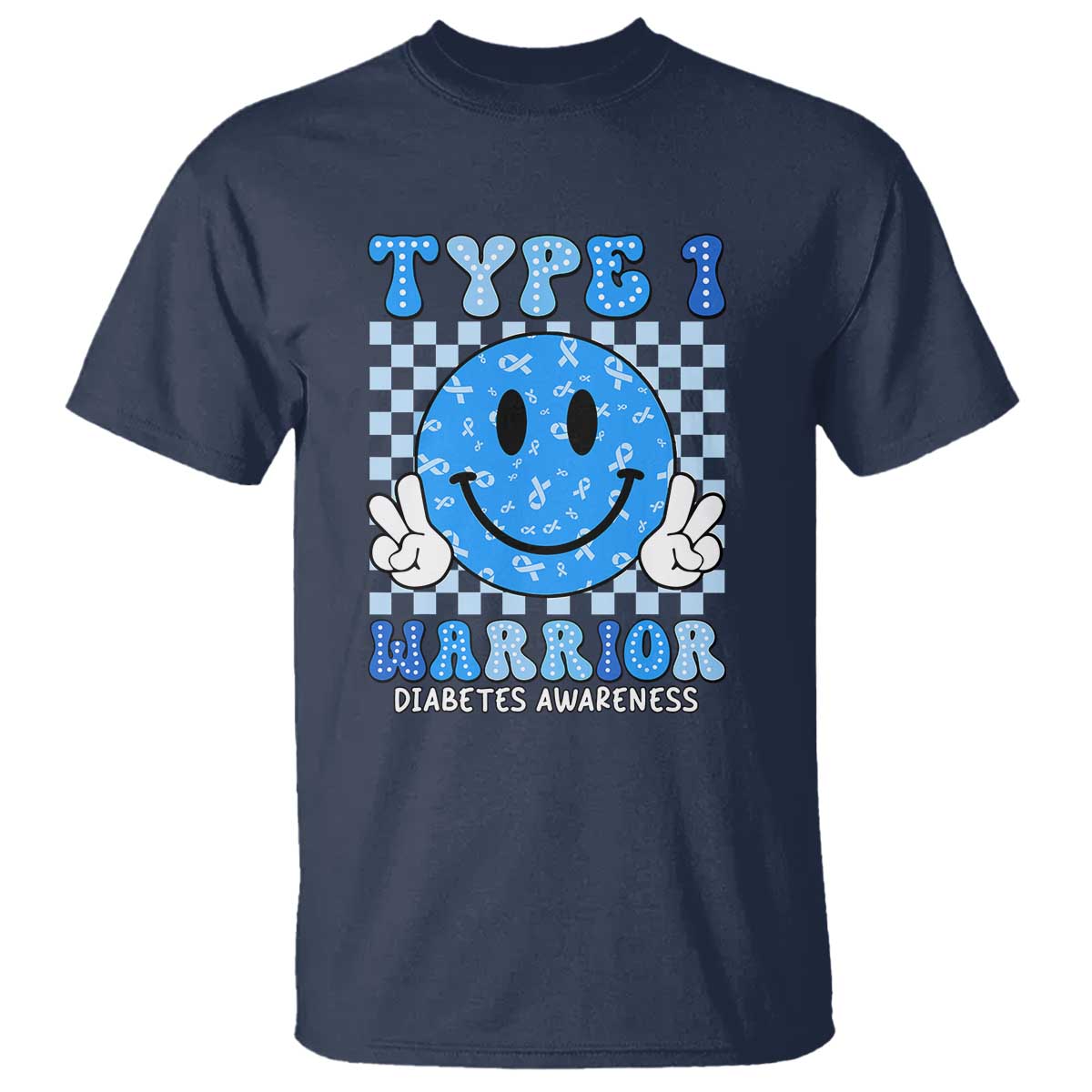 Diabetes Support Squad T Shirt Blue Ribbon T1D Warrior Retro Groovy