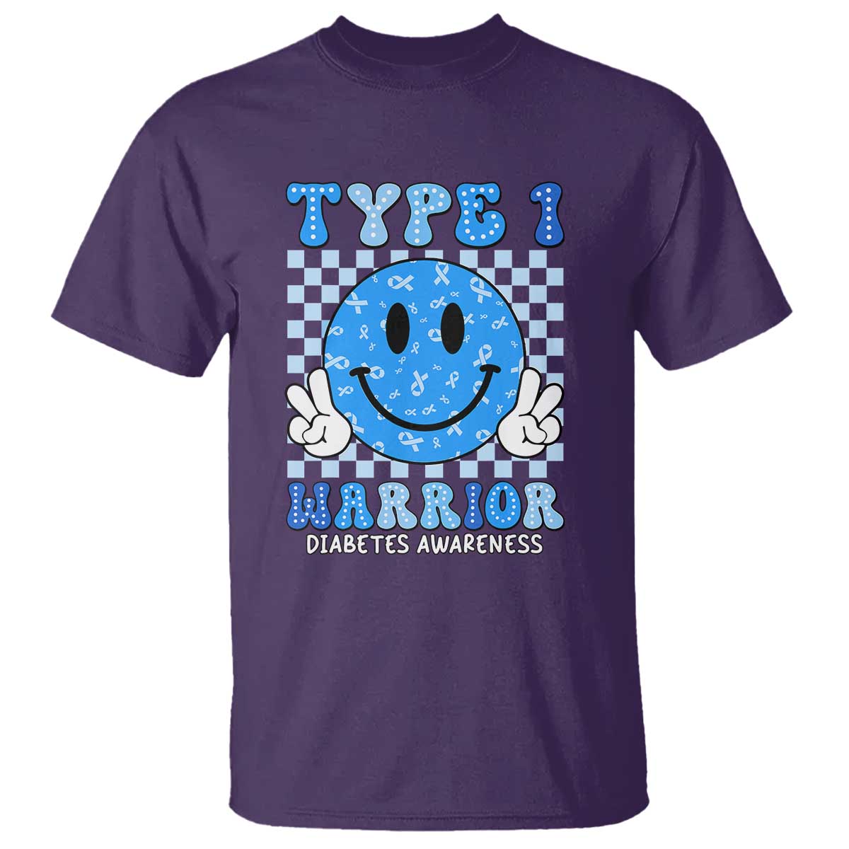 Diabetes Support Squad T Shirt Blue Ribbon T1D Warrior Retro Groovy