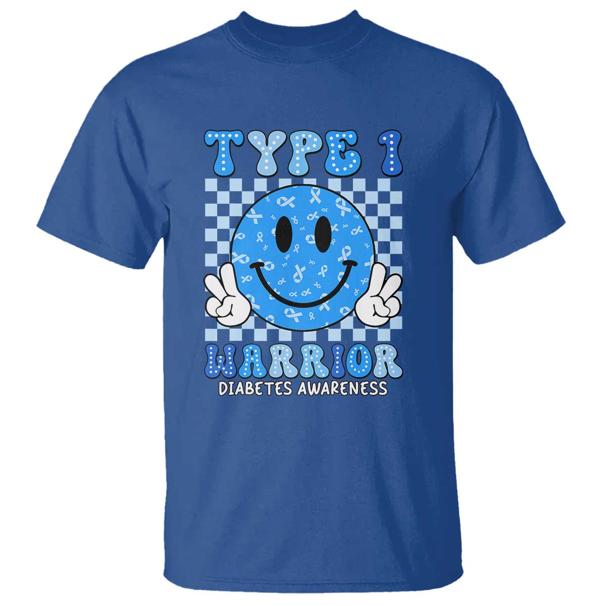 Diabetes Support Squad T Shirt Blue Ribbon T1D Warrior Retro Groovy