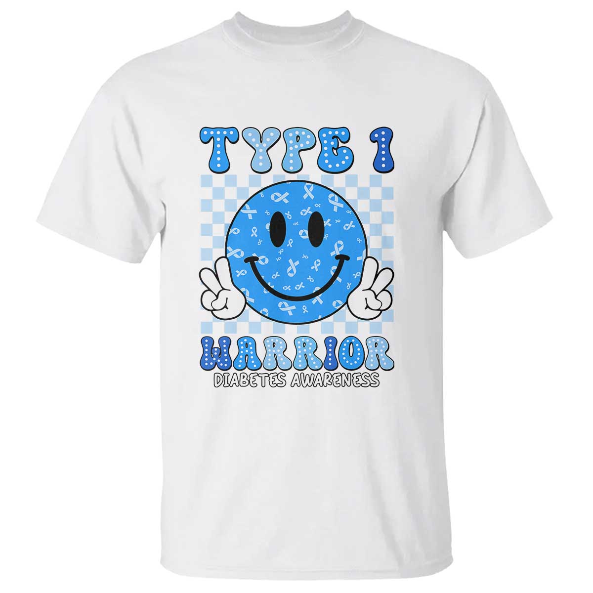 Diabetes Support Squad T Shirt Blue Ribbon T1D Warrior Retro Groovy
