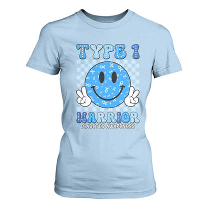 Diabetes Support Squad T Shirt For Women Blue Ribbon T1D Warrior Retro Groovy
