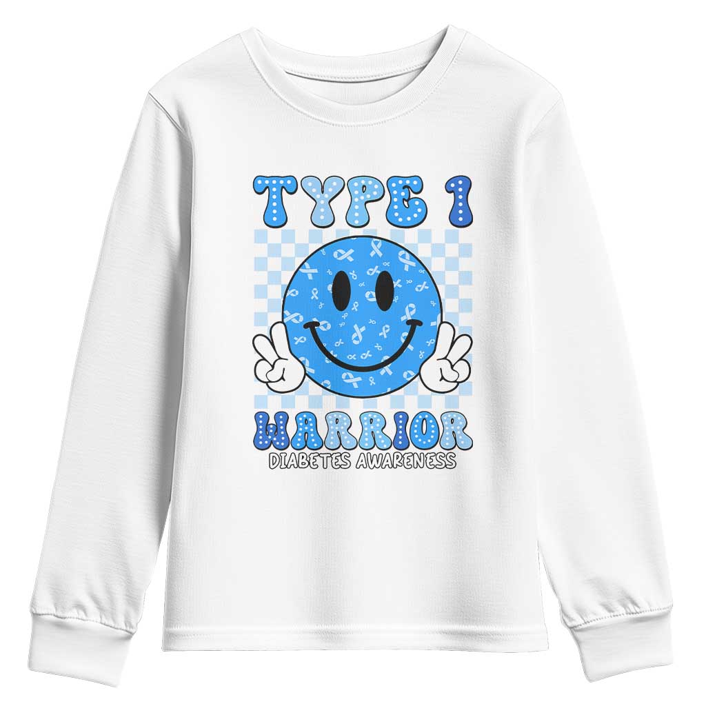 Diabetes Support Squad Youth Sweatshirt Blue Ribbon T1D Warrior Retro Groovy