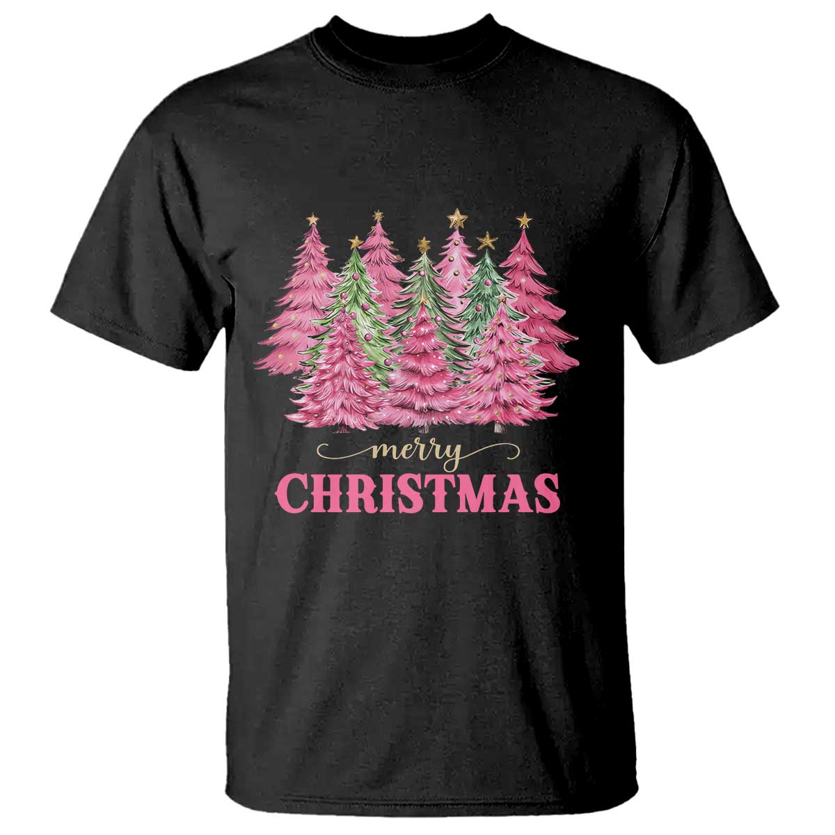 pink-christmas-tree-farm-t-shirt-merry-xmas-ornaments-family-holiday-pajamas