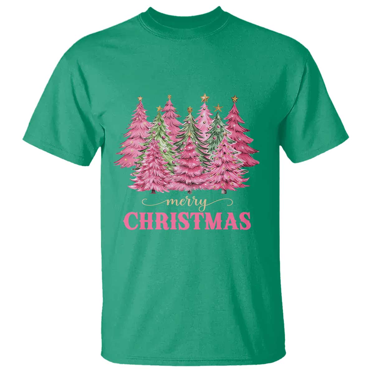 pink-christmas-tree-farm-t-shirt-merry-xmas-ornaments-family-holiday-pajamas