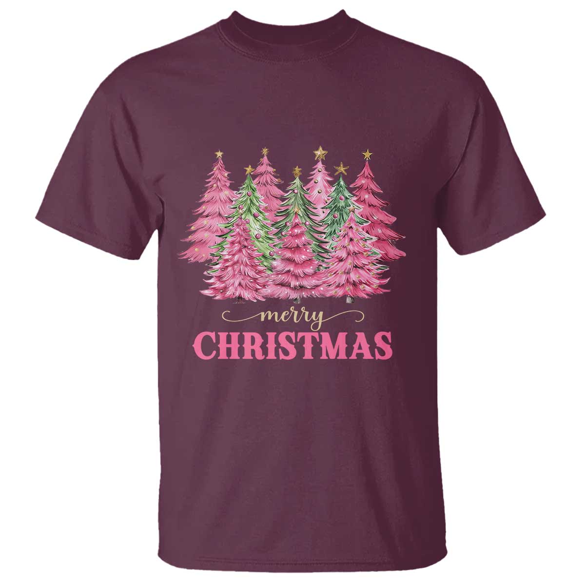 pink-christmas-tree-farm-t-shirt-merry-xmas-ornaments-family-holiday-pajamas