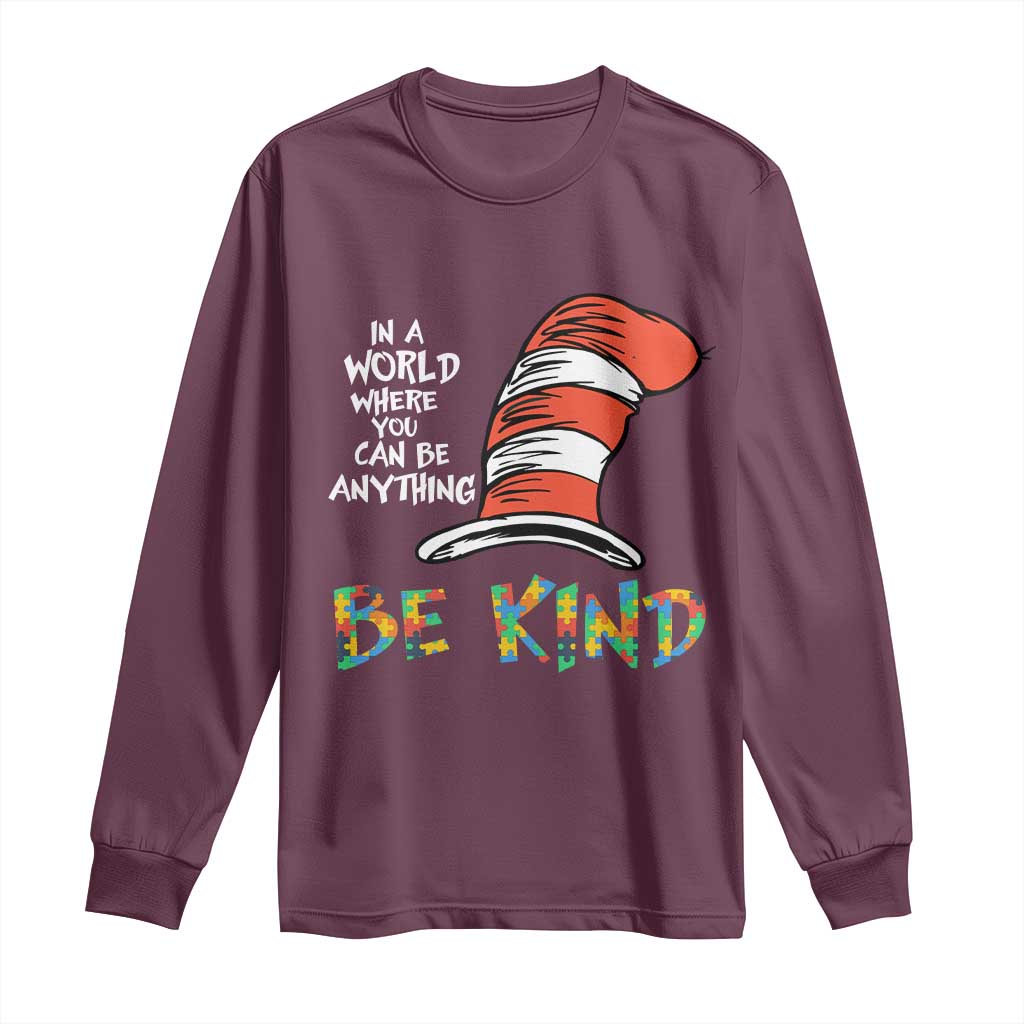 Autism Support Long Sleeve Shirt Why Fit In When You Were Born To Stand Out Cat In Hat