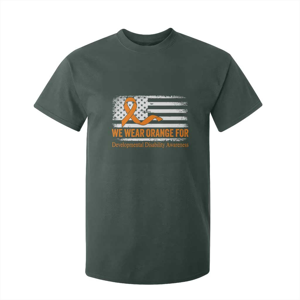 Developmental Disability Support T Shirt For Kid US American Flag We Wear Orange