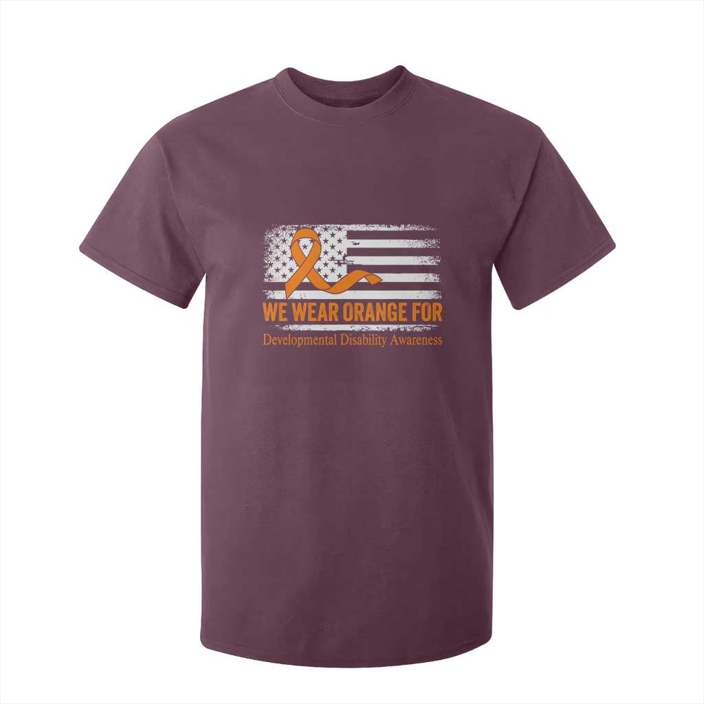 Developmental Disability Support T Shirt For Kid US American Flag We Wear Orange