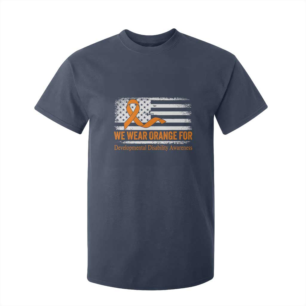 Developmental Disability Support T Shirt For Kid US American Flag We Wear Orange
