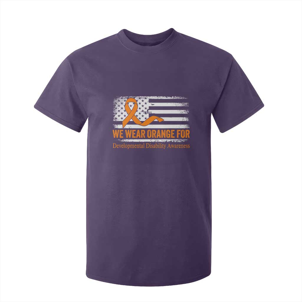 Developmental Disability Support T Shirt For Kid US American Flag We Wear Orange