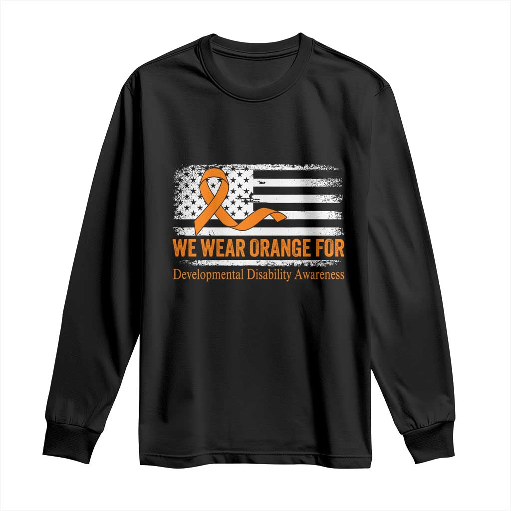 Developmental Disability Support Long Sleeve Shirt US American Flag We Wear Orange