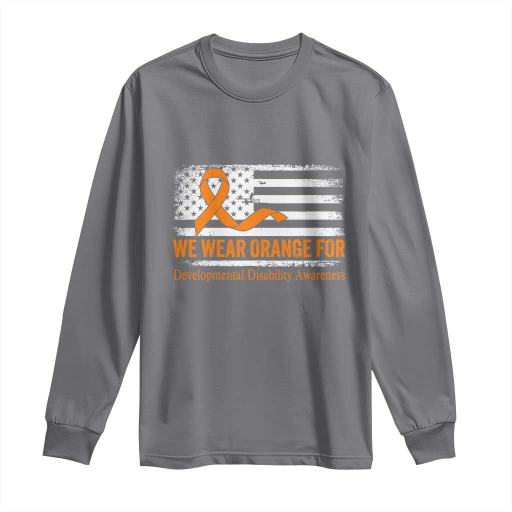 Developmental Disability Support Long Sleeve Shirt US American Flag We Wear Orange