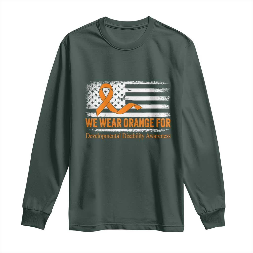 Developmental Disability Support Long Sleeve Shirt US American Flag We Wear Orange