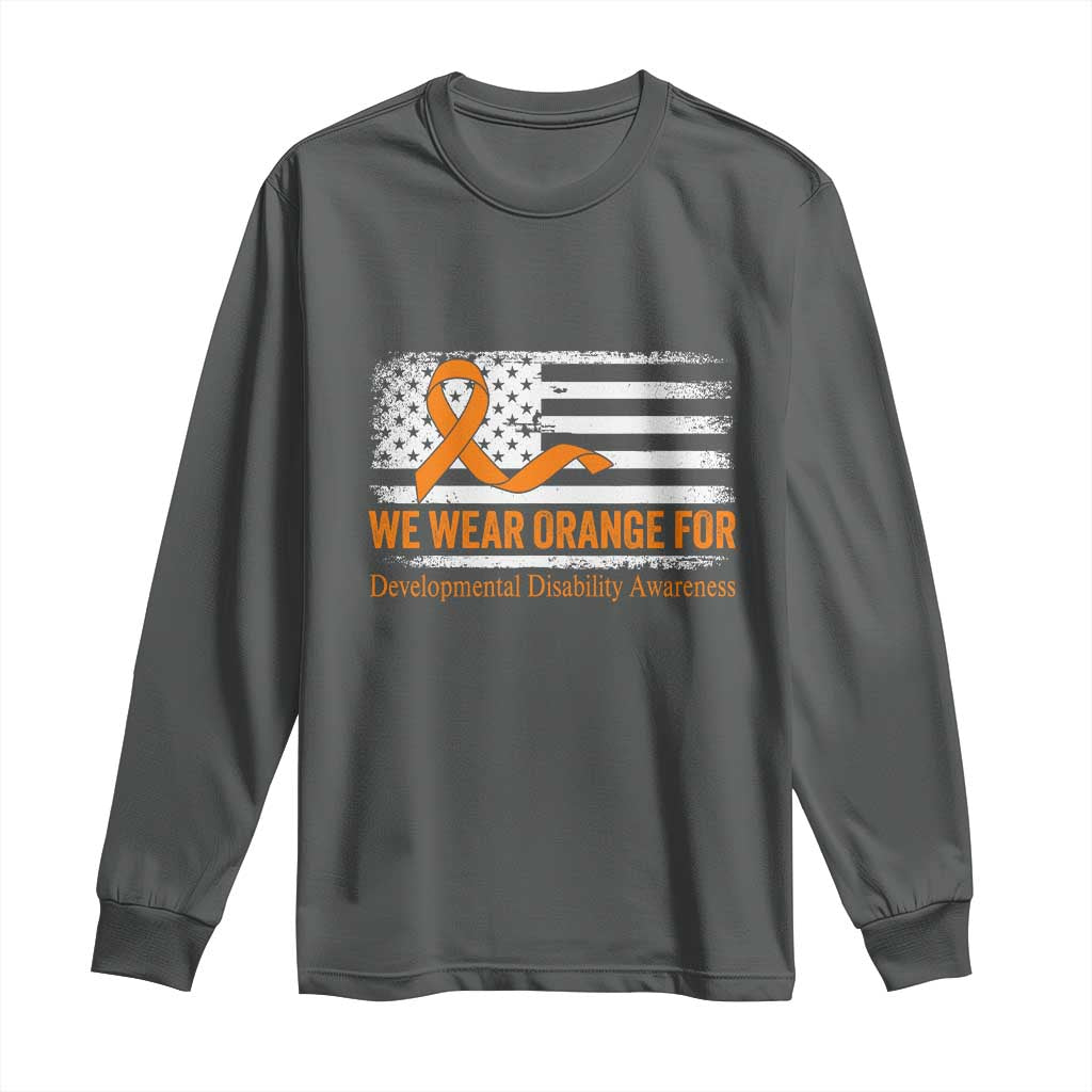 Developmental Disability Support Long Sleeve Shirt US American Flag We Wear Orange