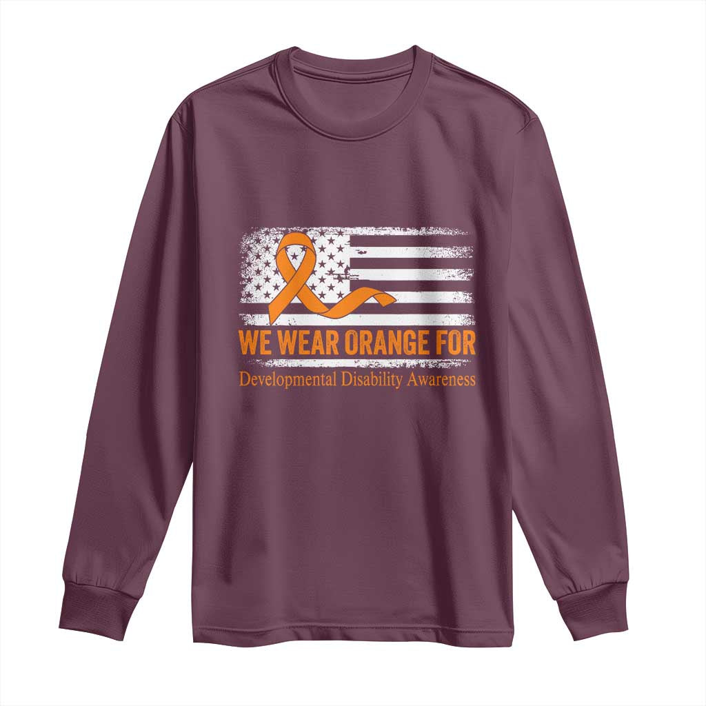 Developmental Disability Support Long Sleeve Shirt US American Flag We Wear Orange