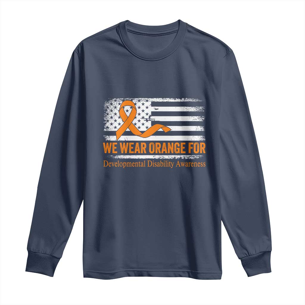 Developmental Disability Support Long Sleeve Shirt US American Flag We Wear Orange