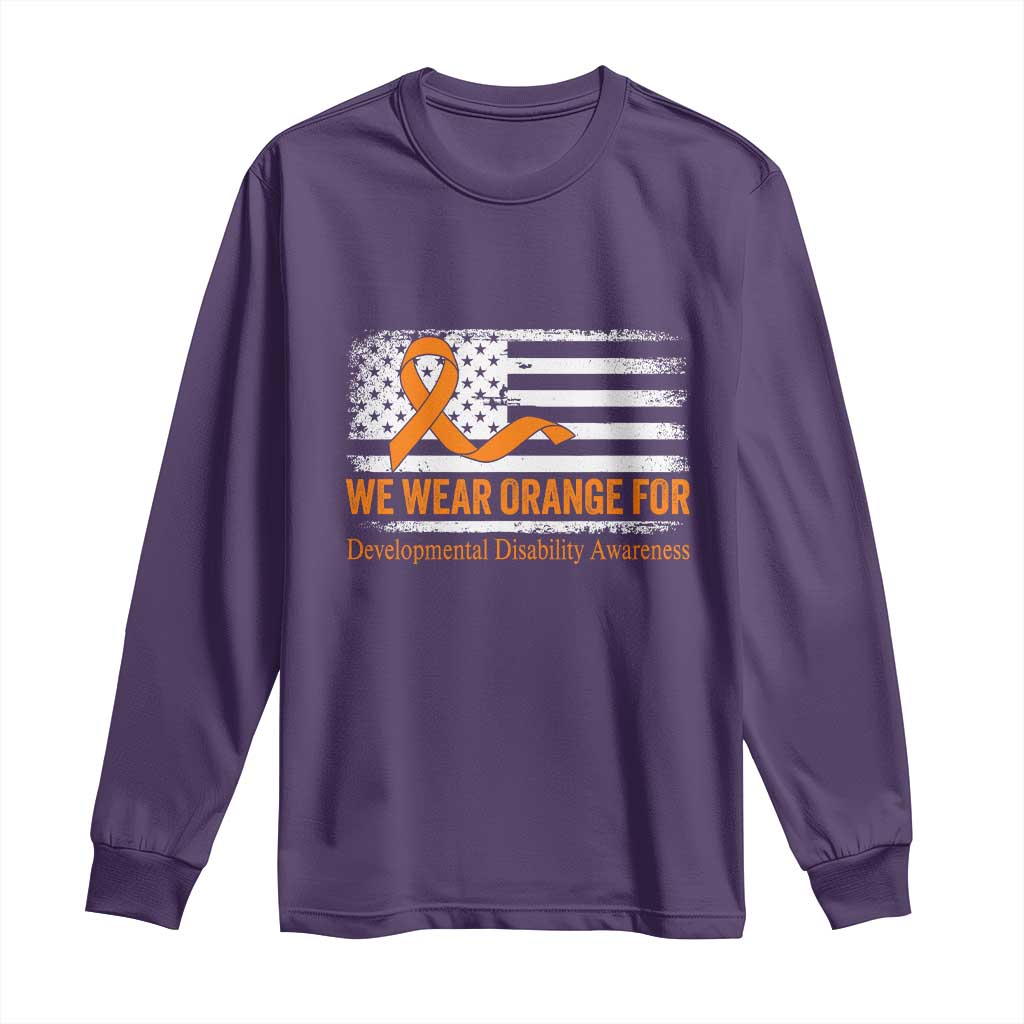 Developmental Disability Support Long Sleeve Shirt US American Flag We Wear Orange