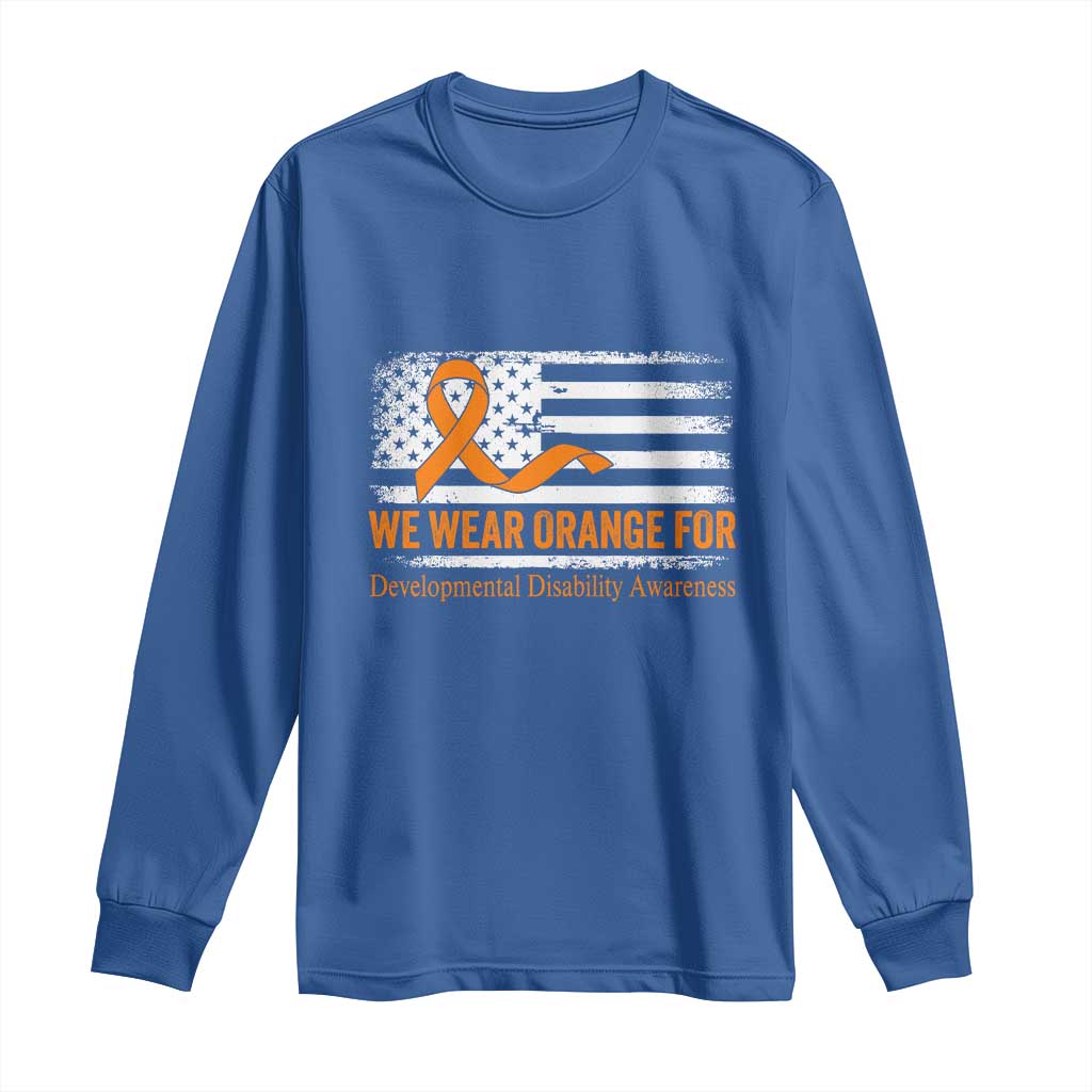 Developmental Disability Support Long Sleeve Shirt US American Flag We Wear Orange