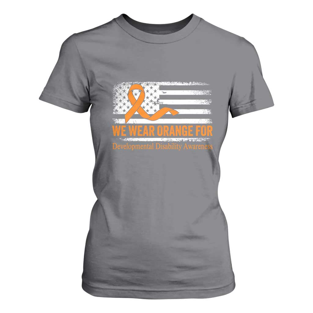 Developmental Disability Support T Shirt For Women US American Flag We Wear Orange